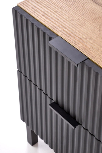 Noční stolek Intesi Meunier 40 cm, loftový, dub craft/černý, se zásuvkami