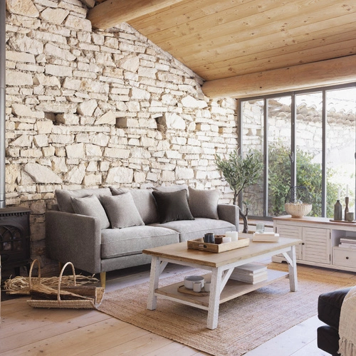 Konferenční stolek Olbia dřevěný obdélníkový s policí do obýváku bílý skandinávský Atmosphera