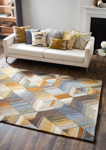 Moderní vlněný koberec Arccos Ochre geometrický do obývacího pokoje 200x280 CARPETS & MORE