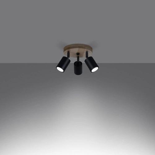 Stropní svítidlo VERDO 3P černé skandinávské s dřevem do obýváku a kuchyně otočné