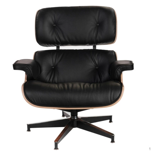 Kožené otočné relaxační křeslo Vip černé moderní do obýváku inspirované Lounge Chair
