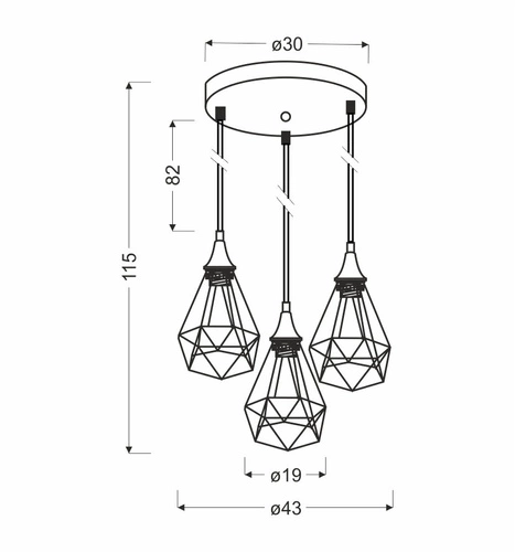 Závěsná lampa Sk.af deska 3x60W E27 černá