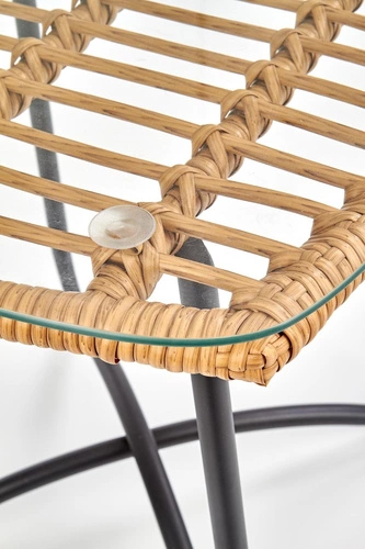 Konferenční stolek Surabaya čtvercový boho ratanový se skleněnou deskou černý do obýváku 51x51 cm