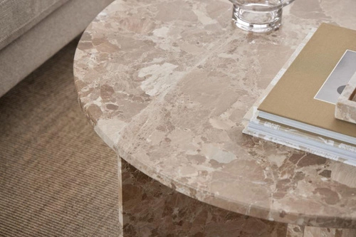 Moderní kulatý mramorový konferenční stolek Vega hnědý 90 cm do obýváku Actona