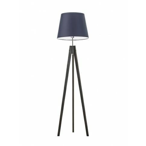 Stojací lampa do obýváku Aruba modrá s dřevěným trojnožkou a stínidlem glamour 149 cm