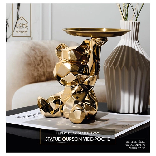 Dekorativní figurka medvídek origami se zlatým podnosem keramická Intesi do obýváku nebo jako dárek
