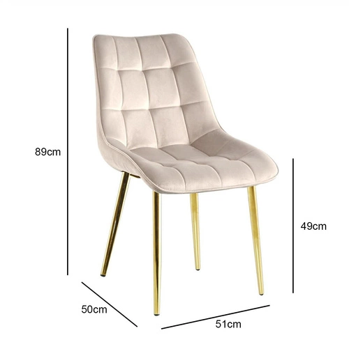 Čalouněná sametová židle Poly Intesi béžová na zlatých nohách do jídelny a obýváku