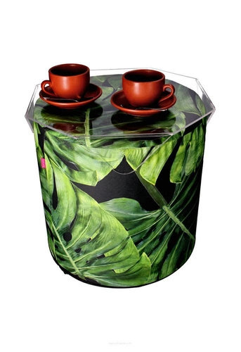 Zahradní kulatý puf Black Monstera Intesi voděodolný moderní na balkon a terasu 40 cm