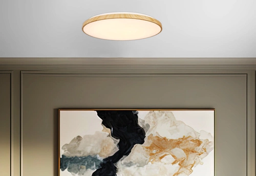 LED stropní svítidlo kulaté TENS 59 cm do obýváku a ložnice, dekor dřeva, dálkové ovládání, moderní