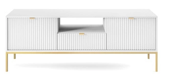 Televizní stolek Delicious bílý rýhovaný 154 cm na zlatých nohách moderní do obýváku Intesi