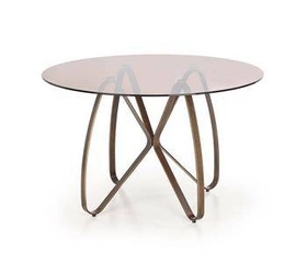 Kulatý jídelní stůl Luna 120 cm se skleněnou deskou zlatohnědý glamour