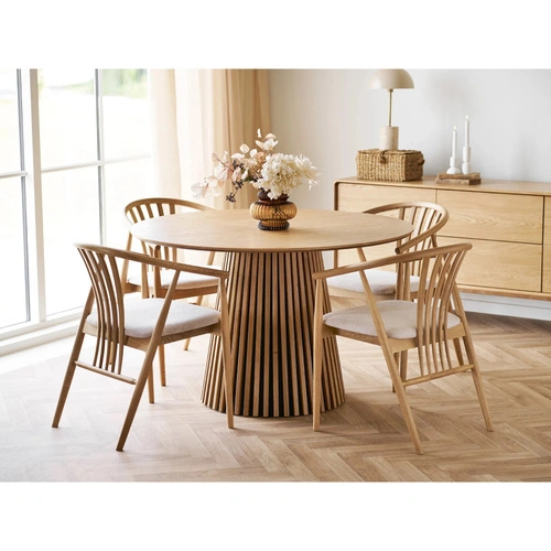 Jídelní kulatý stůl Osaka 120 cm moderní přírodní dub na jedné noze