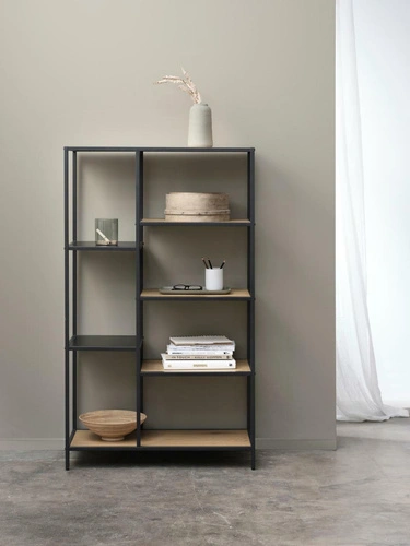 Regál Altino loftový na knihy 80 cm dub a černý kov do obývacího pokoje