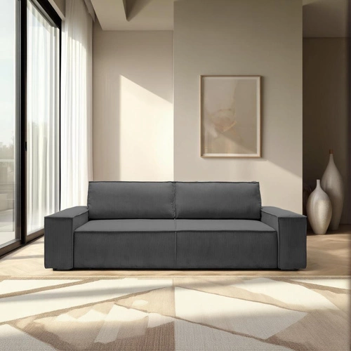 Rozkládací pohovka Molde tmavě šedý manšestr s úložným prostorem do obýváku pro 3 osoby