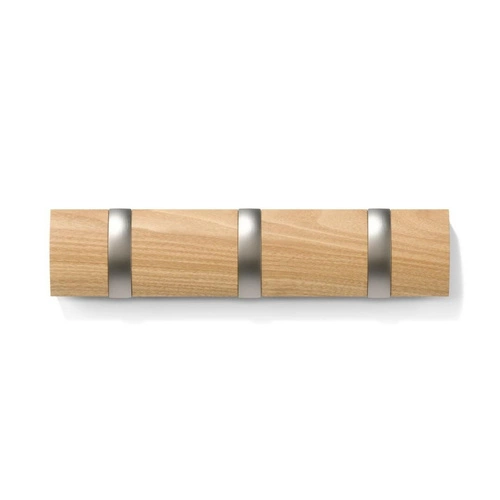 Nástěnný dřevěný věšák do předsíně Flip Umbra, 3 háčky, moderní, přírodní jasan