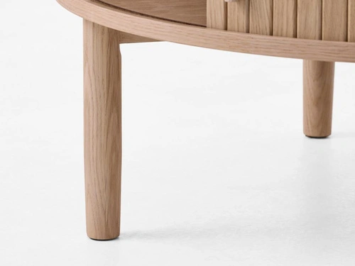 Konferenční stolek Meta kulatý 85 cm dubový skandinávský s úložným prostorem