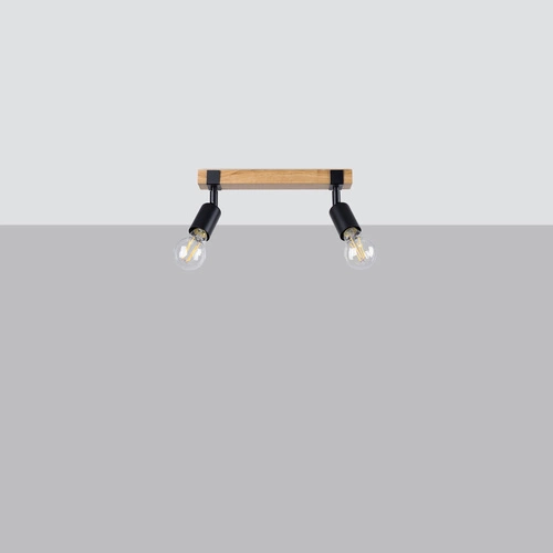 Stropní svítidlo ZUCA 2 černé moderní kovové s dřevem do obývacího pokoje SOLLUX LIGHTING