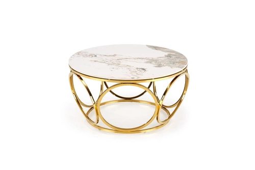 Kulatý konferenční stolek Deyn 80 cm bílý mramor zlatý moderní glamour do obýváku Intesi