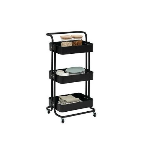 5five simply smart Black Edition kovový třípatrový vozík na kolečkách do kuchyně a koupelny
