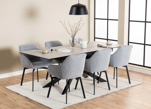 Rozkládací jídelní stůl Irwine Actona šedá keramická deska černé nohy moderní 168–210x90 cm