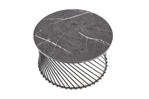 Konferenční stolek Rewal kulatý šedý mramor moderní loftový do obýváku 80 cm