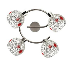 Spirálová stropní lampa Aron 4x40W G9 chrom křišťál červená