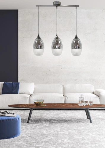 Závěsné svítidlo Celia stříbrné skleněné 3bodové moderní do obýváku a nad stůl