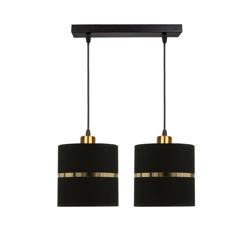 Assam závěsná lampa černá+zlatá 2x60W E27 stínidlo černé+zlatý pruh
