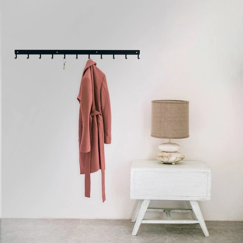 Intesi moderní nástěnný věšák do předsíně černý kovový lišta 80 cm 11 háčků
