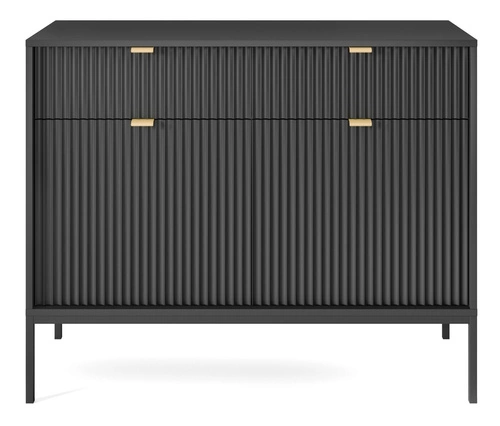 Černá rýhovaná komoda se zásuvkami 104 cm moderní na nožkách do obýváku Intesi