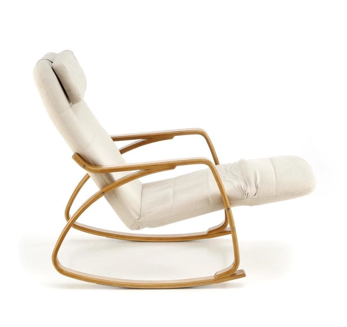 Moderní béžové houpací křeslo Grenville do obýváku, čalouněné, na dřevěných ližinách