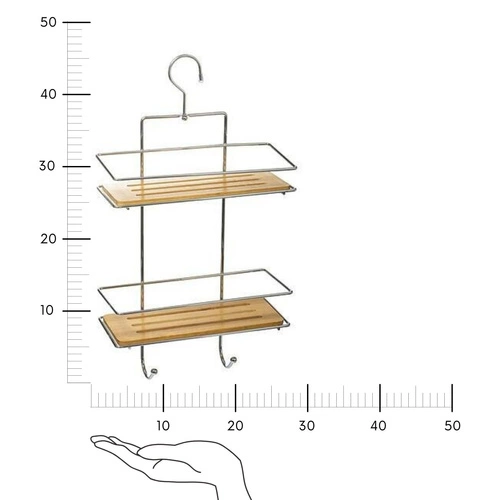 Bambusová dvoupatrová koupelnová police do sprchy s háčky boho 5five