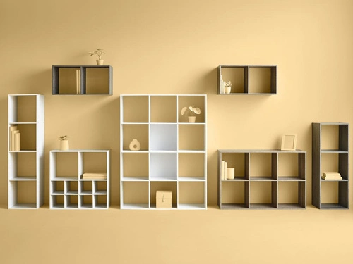 Moderní knihovna do obýváku Kali, 6 polic, přírodní MDF, skandinávský styl, 100,5 cm