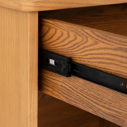 Noční stolek Charlie ve skandinávském stylu z kaučukového dřeva, přírodní dub, 44,5 cm, se zásuvkou a poličkou