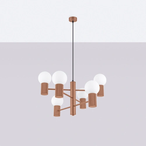 Moderní lustr HALO 6 kávový do obýváku a jídelny, hliník, 64 cm