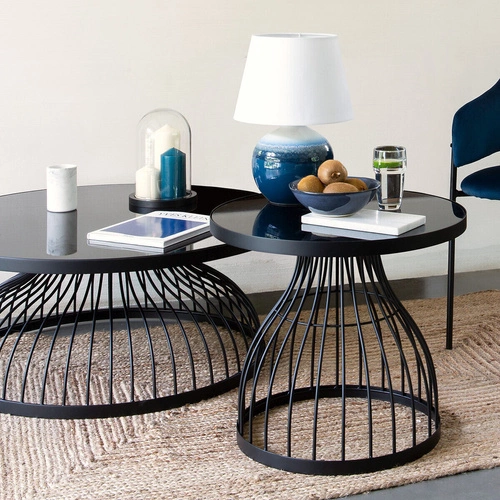 Kulatý konferenční stolek Kushi 90 cm černý skleněný moderní loft do obýváku Atmosphera