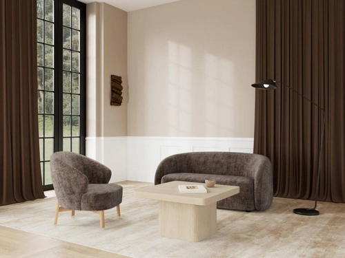 Relaxační křeslo Darlene hnědé sametové do obýváku v severském stylu