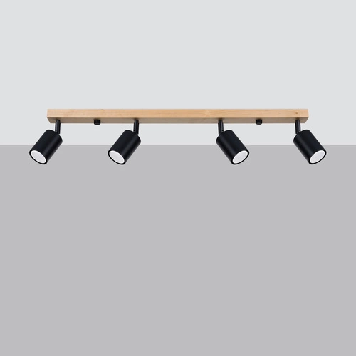 Moderní stropní svítidlo VERDO 4 černé s dřevem, nastavitelný do obývacího pokoje SOLLUX LIGHTING