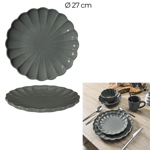 Šedý keramický jídelní talíř Calista 27 cm do jídelny Intesi