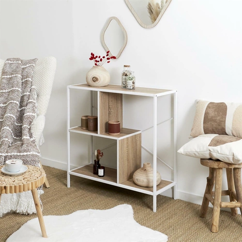 Knihovna Rack S bílá moderní loftová 80 cm kovová do obýváku a kanceláře Intesi