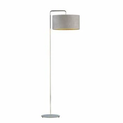 Stojací lampa do obýváku BOLIVIA GOLD Lysne šedá moderní s velurovým stínidlem glamour