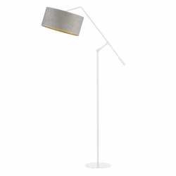 Moderní šedá stojací lampa do obýváku s textilním stínidlem glamour Liberia Gold Lysne nastavitelná 170 cm