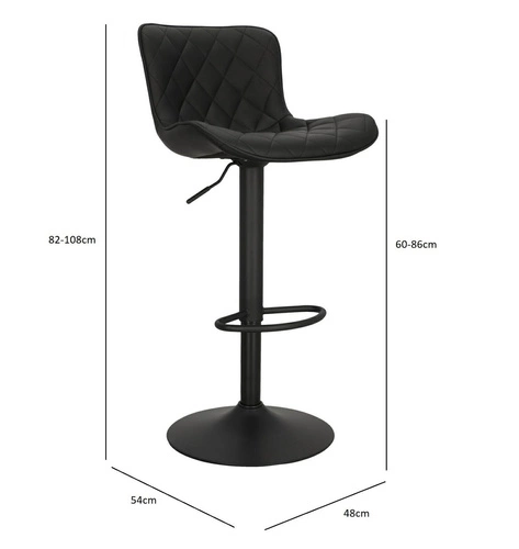 Barová židle Aland černá moderní s opěrkou otočná výškově nastavitelná do kuchyně a k ostrůvku Intesi