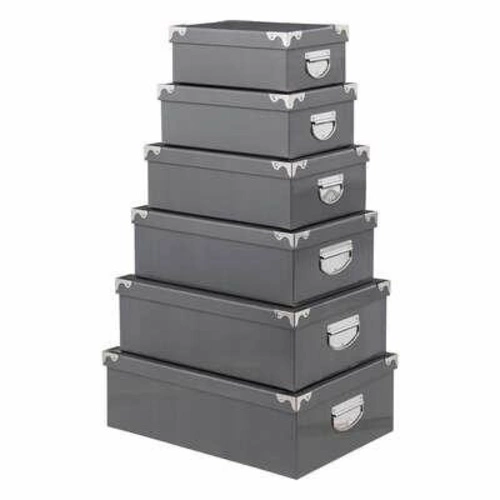 Sada 6 šedých kartonových ozdobných krabic 5five simply smart do kanceláře a pokoje