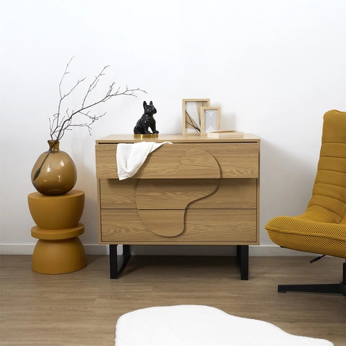 Moderní komoda Calypso se 3 zásuvkami dub artisan a černá do ložnice 120 cm