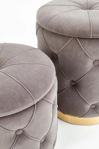 Sada 2 šedých kulatých taburetů Grena s úložným prostorem do obýváku moderní glamour