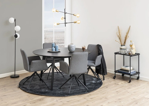 Čalouněná jídelní židle Naya Actona moderní šedá s područkami na černých nohách