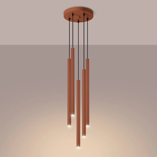 Moderní závěsné svítidlo Pastelo 5P červené do obýváku a jídelny, výškově nastavitelné 104 cm