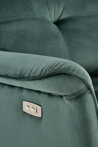 Rozkládací křeslo do obýváku Karlin zelený samet s relaxační funkcí a USB Intesi