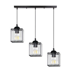 Závěsná lampa Glassia černá 3x40 E27 stínidlo černé+čiré krystaly